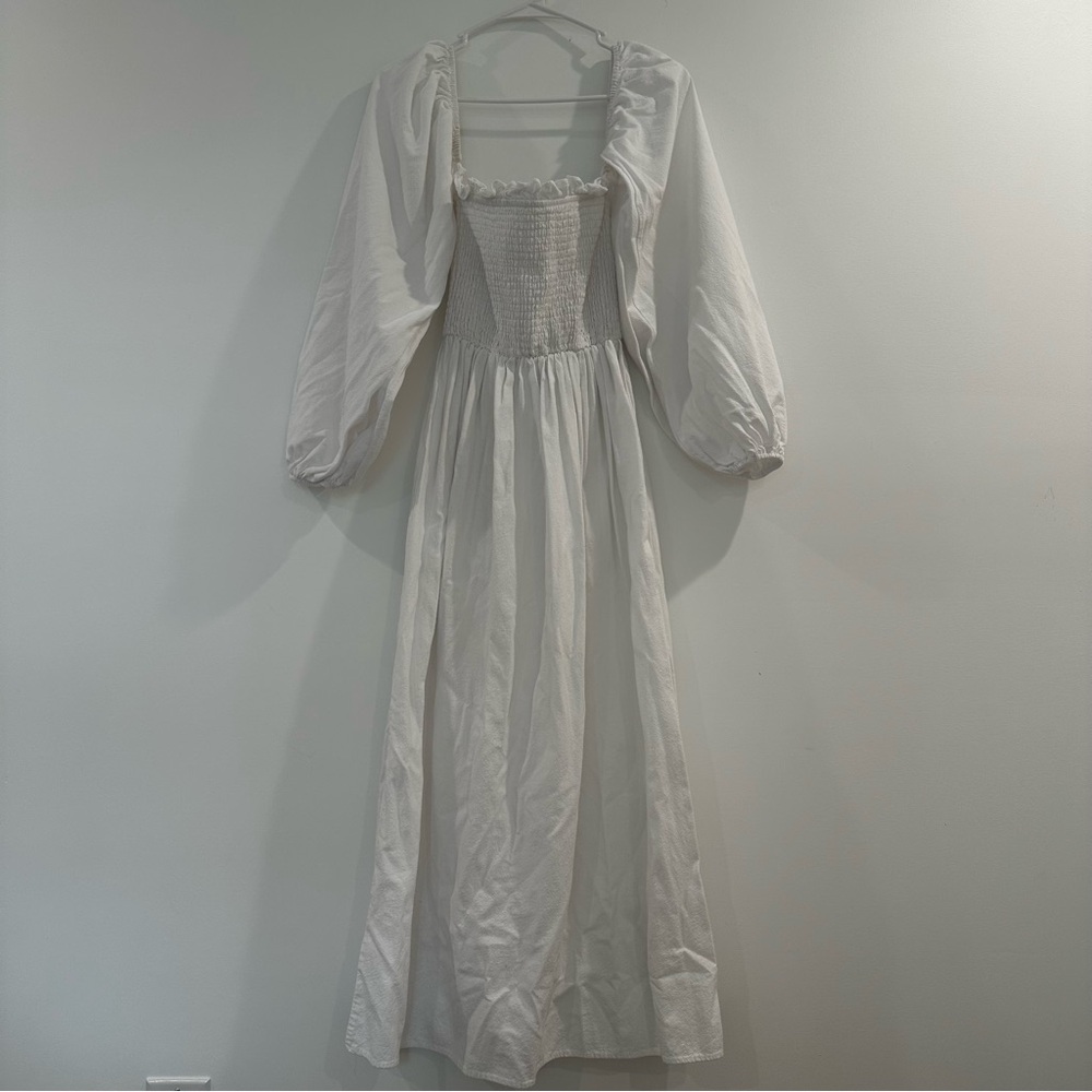Elegant White Smocked Milkmaid Cotton Dress
